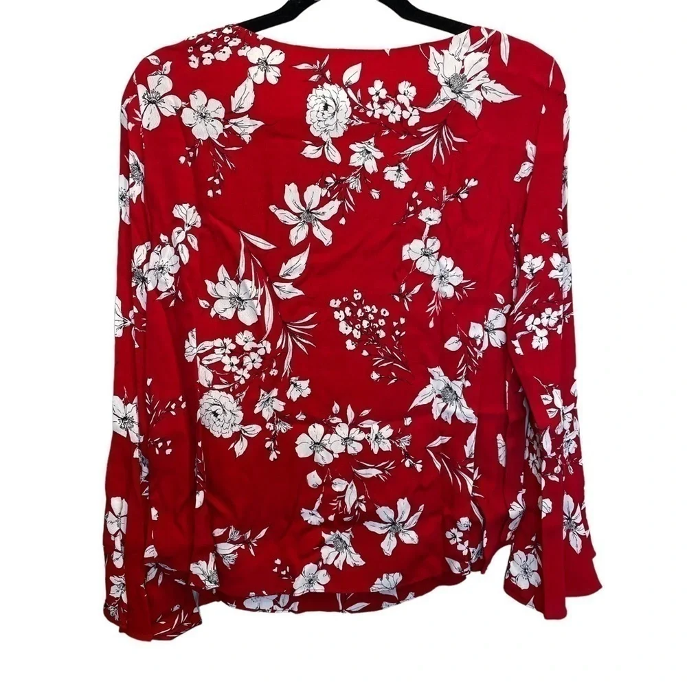 Karen Kane Printed Viscose Bell Sleeve Top in Red Ahead Small New - Picture 7 of 7